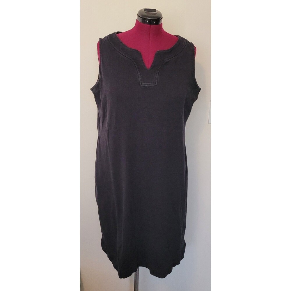 Talbots Black Solid Shift Dress Sleeveless V-Neck Knit 100% Cotton Women's 1X